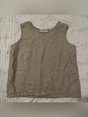 Marsh Landing Olive Embroidered Linen Tank